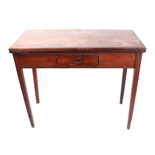 773 - A 19th century mahogany tea table with frieze drawer, on square tapering legs, 88cms wide.