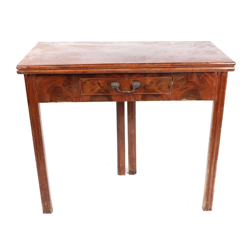 767 - A 19th century figured mahogany tea table with single frieze drawer, 85cms wide.