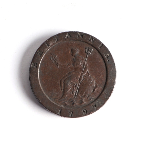 496 - A 1797 Cartwheel penny counter box, a similar smaller and a Georgian coin.