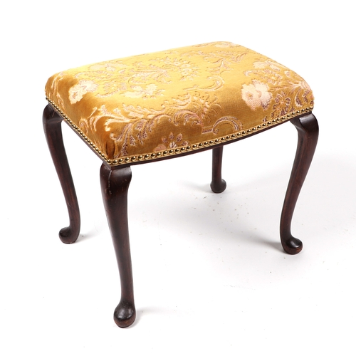 850 - A Georgian style mahogany stool on cabriole legs with upholstered seat, 52cms wide.