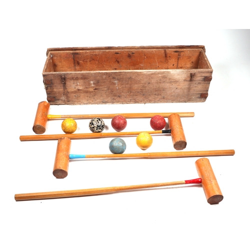 10 - A F H Ayres croquet set in a pine box.