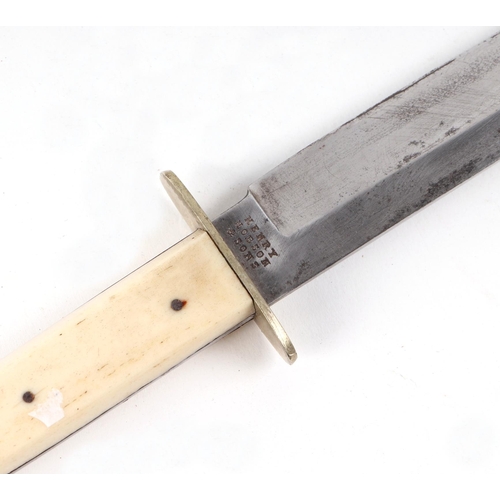 118 - A 19th century Bowie knife, with bone handle, the steel blade with makers mark for Henry Hobson & So... 