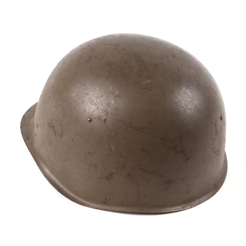 133 - A Soviet Russian SSH39 steel combat helmet, with leather liner and chin strap, numbered I-72.