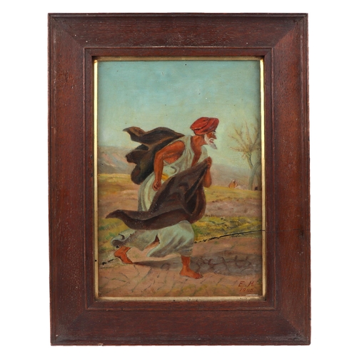 174 - Early 20th century Middle Eastern School - A Bedouin Figure in a Landscape - gouache; together with ... 