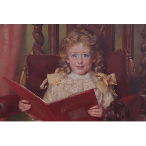 179 - Sir Edmund Wyly Grier (1862-1957) - A  Young Victorian Girl Reading a Book Seated on a 17th Century ... 