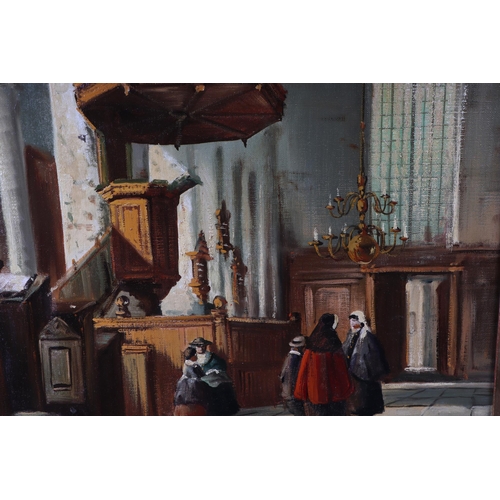 187 - W Beynen (?) - Dutch Church Interior Scene - signed lower right, oil on canvas, framed, 39 by 49cm.