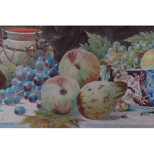 191 - English school 19th century, still life of fruit, water coloured, indistinctly signed lower right, 6... 