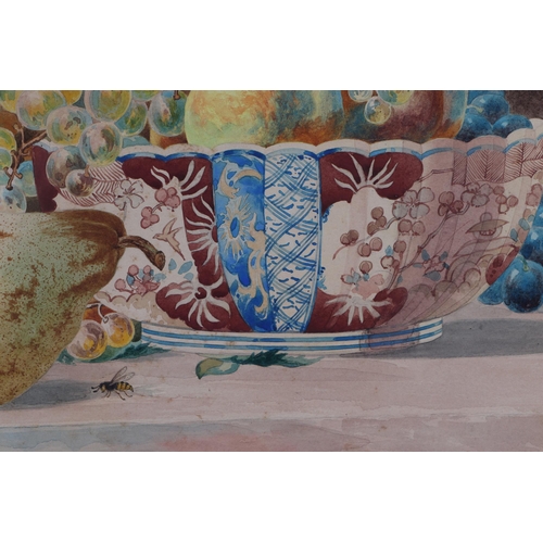 191 - English school 19th century, still life of fruit, water coloured, indistinctly signed lower right, 6... 