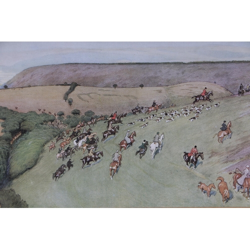 199 - After Cecil Aldin, coloured hunt scene print, No.18, signed in pencil in the margin, framed and glaz... 