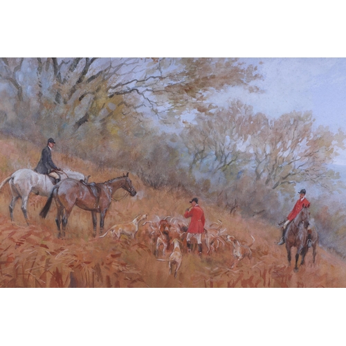 221 - Alison Guest  (b1951) - Gone to Ground - foxhunting scene, signed lower left corner, watercolour, Tr... 