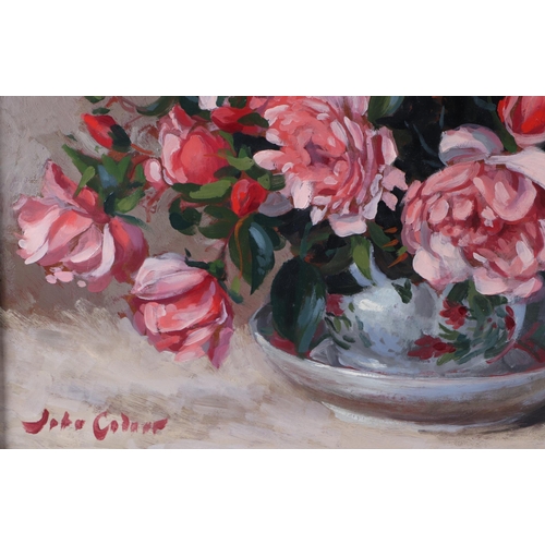 232 - John Codner RWA (1913-2008)- Still life of flowers- Number 6 Albertine- oil on board, signed lower l... 