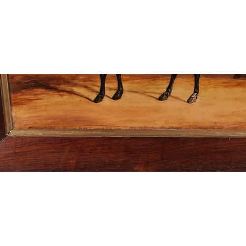 233 - A 19th century oil on panel- A thoroughbred horse in a stable interior, 38 by 30cm, in a rosewood fr... 