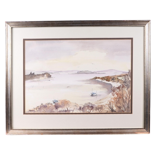 247 - Olga M Kardas (20th century school)  - Poole Harbour from Brownsea - watercolour, framed and glazed,... 