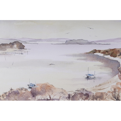 247 - Olga M Kardas (20th century school)  - Poole Harbour from Brownsea - watercolour, framed and glazed,... 