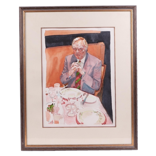 254 - Finch(?) Modern British- A head and shoulder portrait of Tim Rice at Le Manoir restaurant, signed lo... 