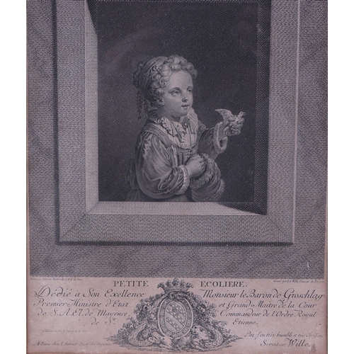 265 - A 19th century engraving - Petite Ecoliere - in a rosewood frame. 17 by 24cm