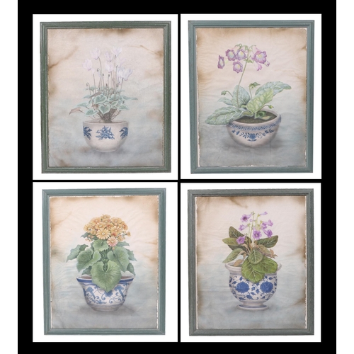 267 - Chinese School - a set of four still life watercolour paintings on pith paper depicting flowers in b... 