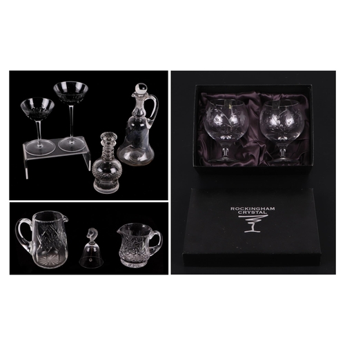 274 - A 19th century cut glass water jug, 12cm high; a pair of crystal brandy glasses and other similar gl... 