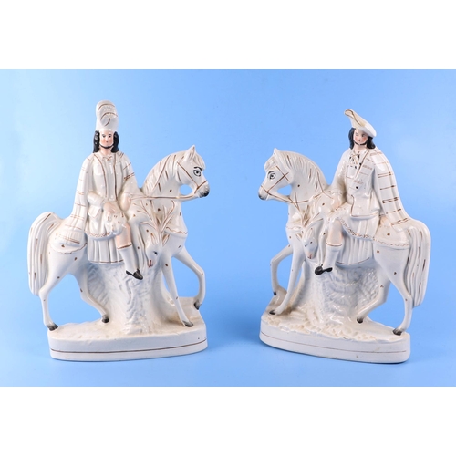 314 - A group of 19th century Staffordshire figures, to include Dick Turpin, 22cm high, a pair of recumben... 