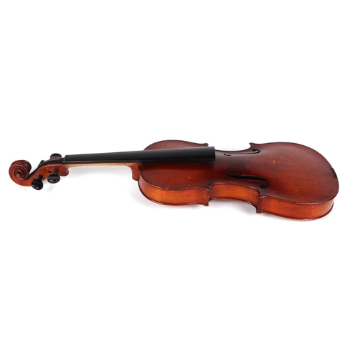 363 - A violin with 14'' one-piece back, bears label 'Bapt Schweitzer', cased.Condition ReportThe violin n... 