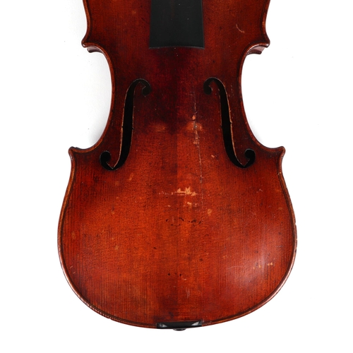 363 - A violin with 14'' one-piece back, bears label 'Bapt Schweitzer', cased.Condition ReportThe violin n... 