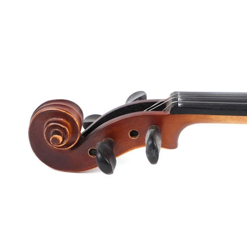 367 - A violin, with 14inch one piece back, cased with bow.