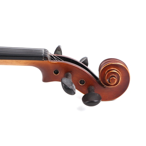 367 - A violin, with 14inch one piece back, cased with bow.