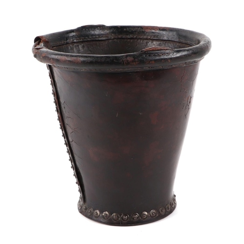 389 - A 19th century leather fire bucket, 20cm diameter. (lacks handle)