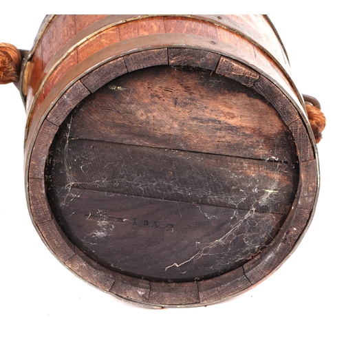 397 - A 19th century copper bound oak peat or fire bucket, with Royal Coat of Arms and original leather bo... 