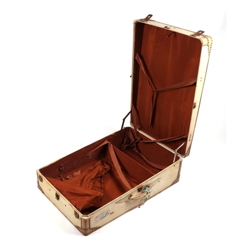 409 - An early 20th century Vellum suitcase, 80cm wide.