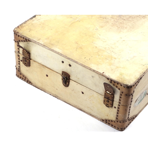 409 - An early 20th century Vellum suitcase, 80cm wide.