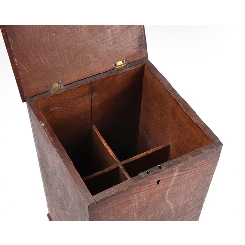 425 - A 19th century elm four division bottle box, 25cm wide.