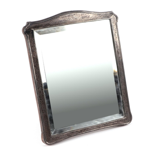 484 - A silver strut table mirror, with indistinct Birmingham hallmarks, possibly 1921, overall 25 by 30cm... 