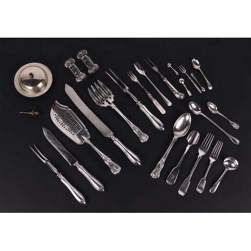 496 - Assorted silver teaspoons and flatware, various dates and makers, 163g, and silver plated cutlery, i... 