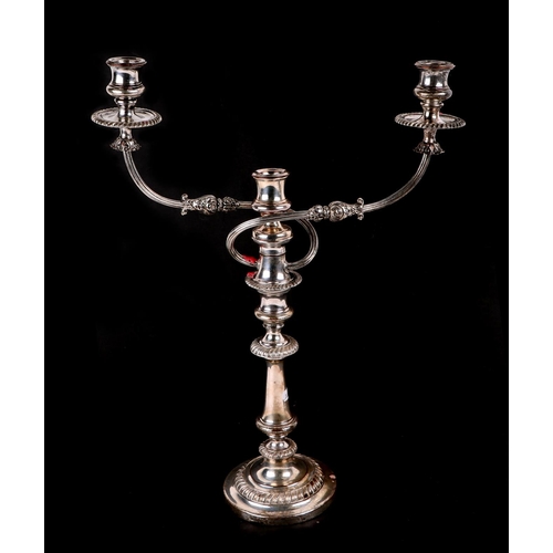 507 - A pair of twin branch silver plated candelabra, 50cm high.