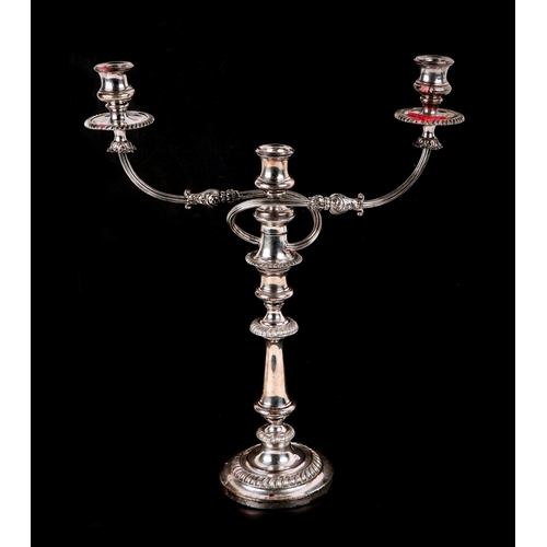 507 - A pair of twin branch silver plated candelabra, 50cm high.