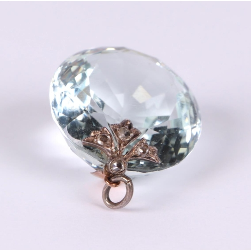 509 - A Victorian aquamarine and diamond pendant, approx 2cm diameter, with associated Mallory & Sons box.