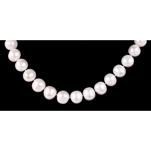 529 - A cultured pearl bead necklace, with 9ct white gold ball clasp, 45cm long, pearls each approx 15mm d... 