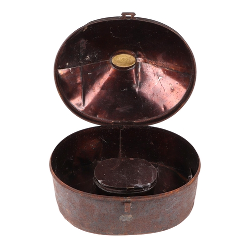 78 - A 19th century military tin hat box with inner collar box, the cover sign written 