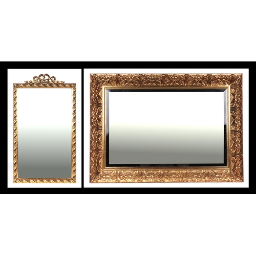 810 - A Victorian style gilt gesso wall mirror with rectangular bevelled plate, 80cm wide; together with a... 