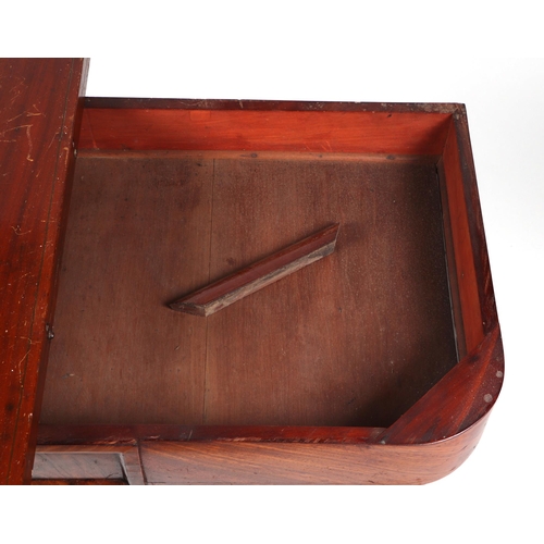 820 - A 19th century mahogany tea table with rounded rectangular fold-over top, on a square stepped column... 