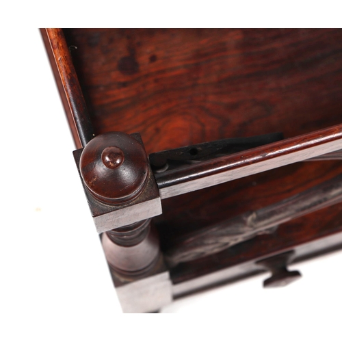 822 - A 19th century rosewood three division Canterbury, having a single drawer and turned supports, 48cm ... 