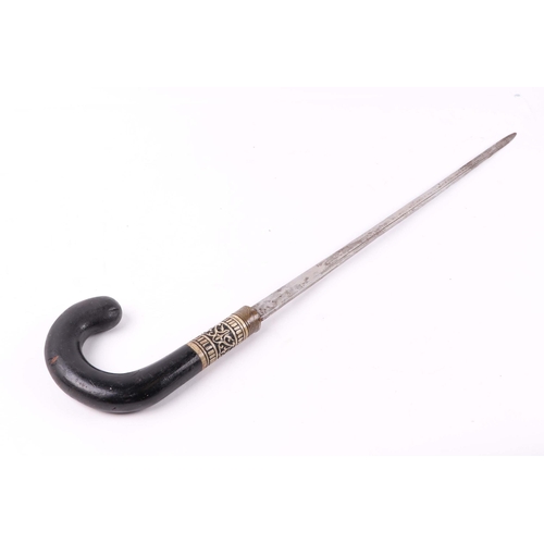 85 - An early 20th century Indian ebonised sword stick, 92cm long, blade length 65cm.