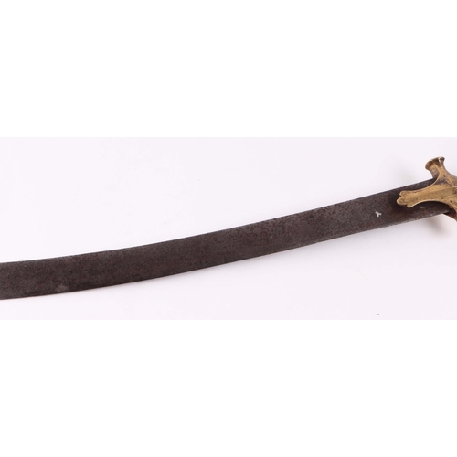 86 - An Indian tulwar sword, with curved steel blade and brass handle, 82cm long.