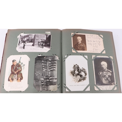 88 - A military interest postcard album, containing numerous late Victorian and WWI and later postcards, ... 