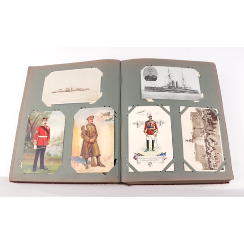 88 - A military interest postcard album, containing numerous late Victorian and WWI and later postcards, ... 