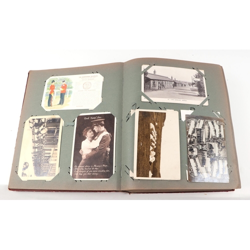 88 - A military interest postcard album, containing numerous late Victorian and WWI and later postcards, ... 