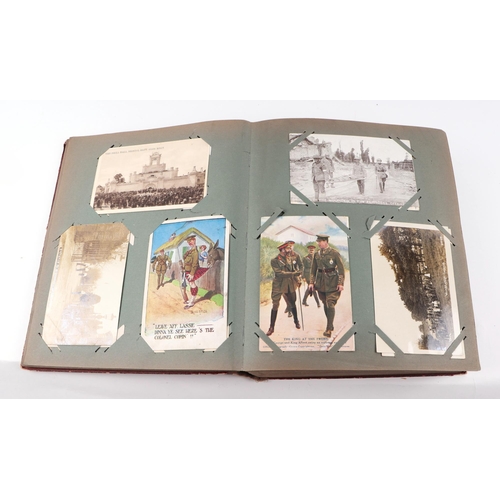 88 - A military interest postcard album, containing numerous late Victorian and WWI and later postcards, ... 