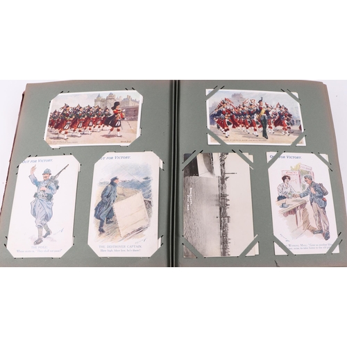 88 - A military interest postcard album, containing numerous late Victorian and WWI and later postcards, ... 