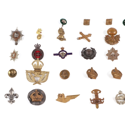 92 - Assorted military cap badges, including Royal Marines, Royal Corps of Transport, Royal Warwickshire ... 